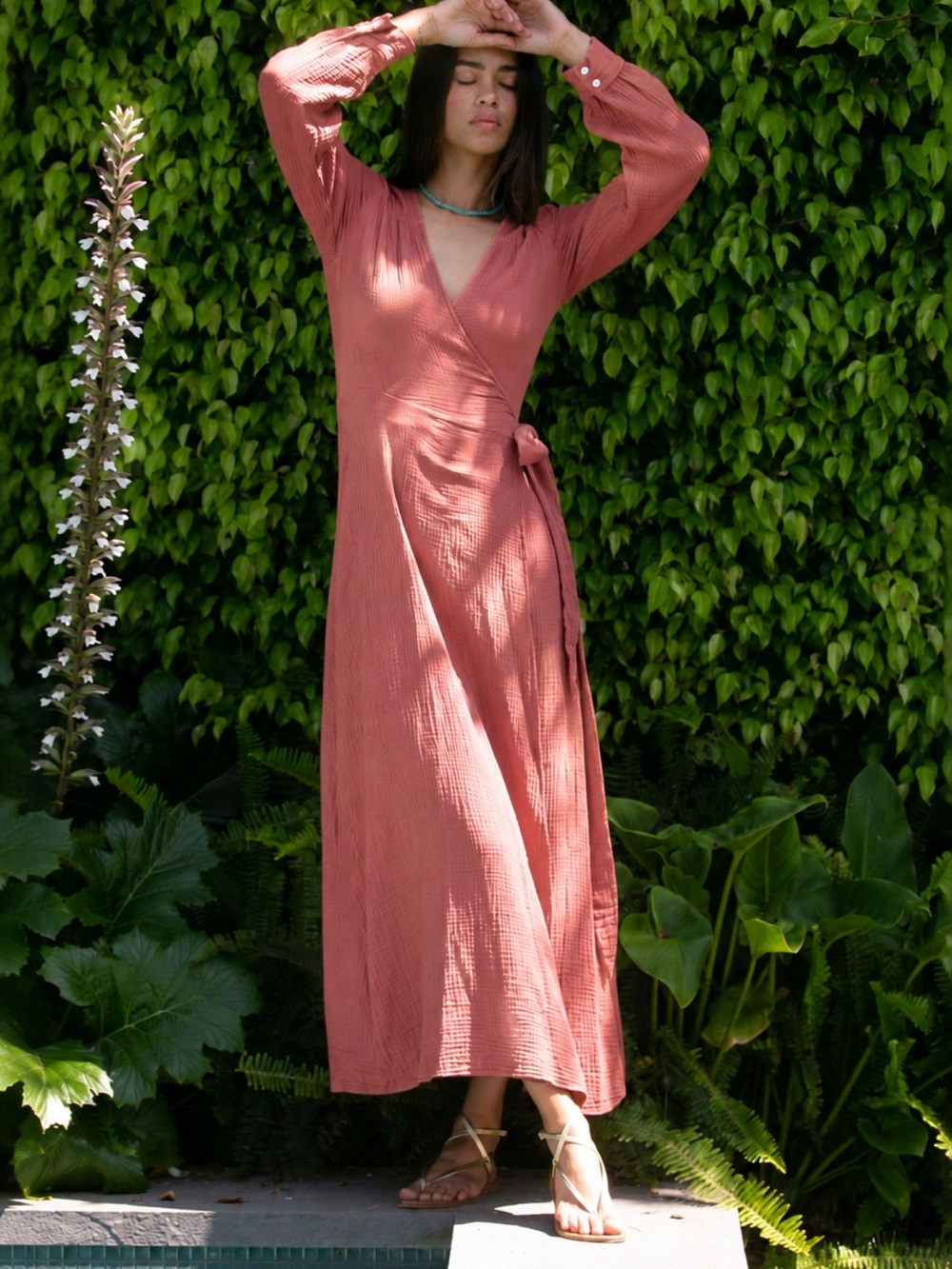 Honorine Johanna Pink Wrap Long Sleeve Maxi Dress